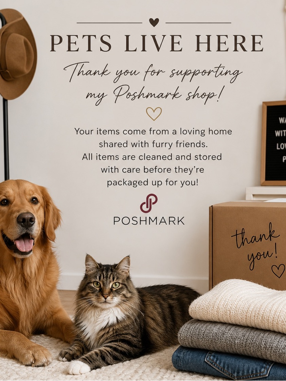 POSHMARK Pets Live Here Wall Art - Cream and Brown